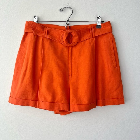 Cleobella Oscar Belted Cotton Linen Blend Shorts Orange High Rise - Picture 2 of 7